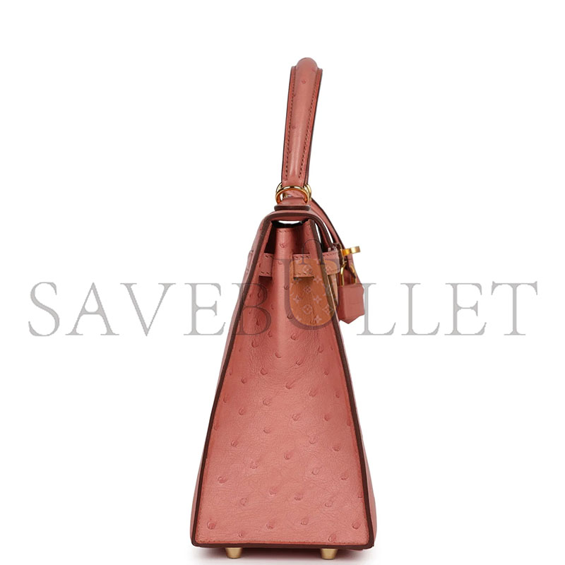 HERMÈS MASTER KELLY 28 CERAMIC POWDER OSTRICH GOLD HARDWARE (28*22*10cm)
